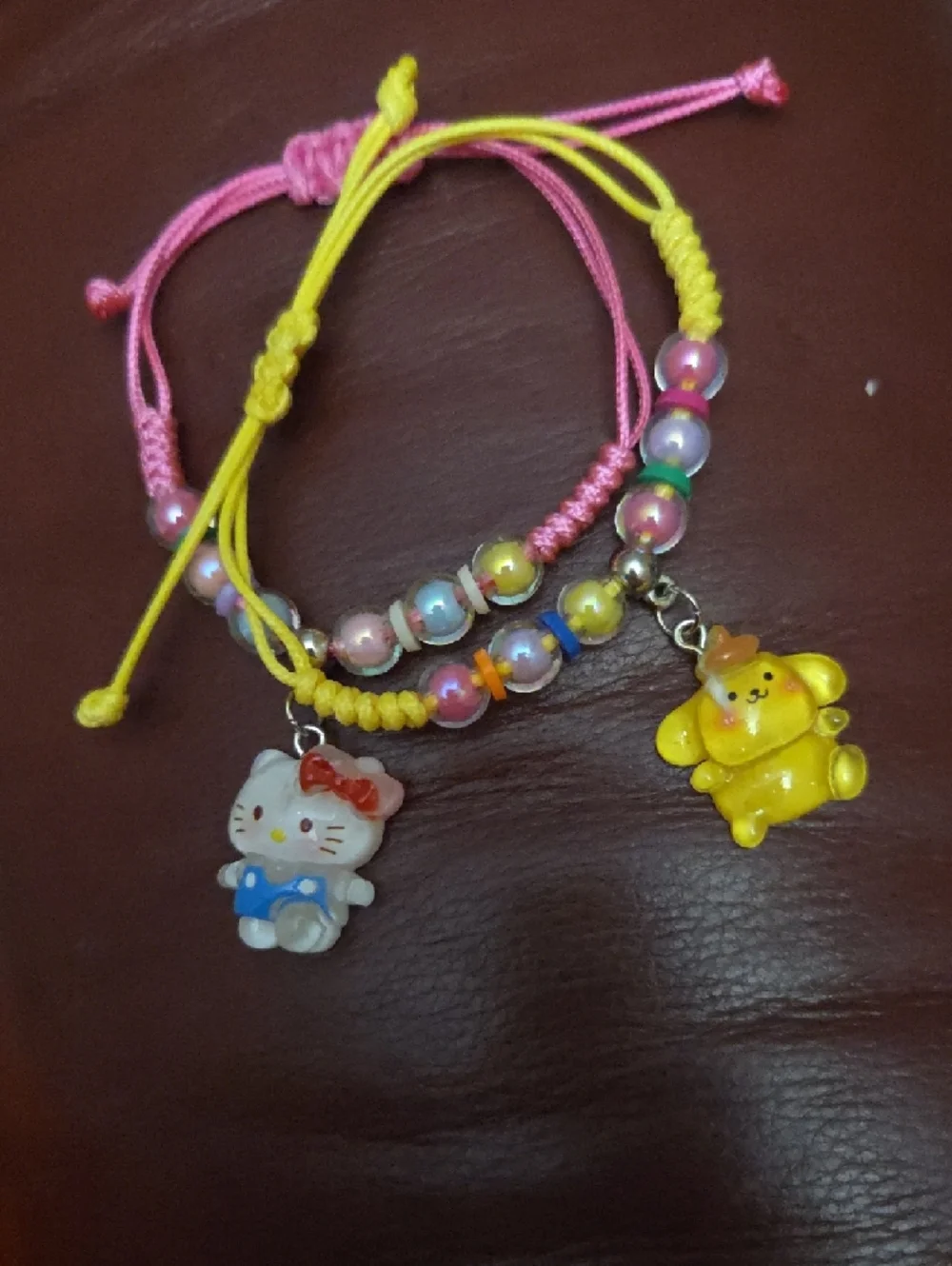 Hello Kitty Pink & Yellow Beaded Charm Bracelet Set